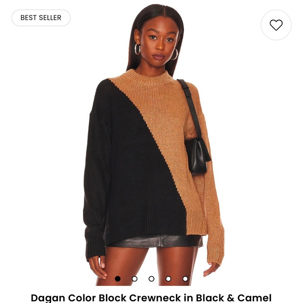 L'Academie Dagan Color Block Crewneck in Black & Camel